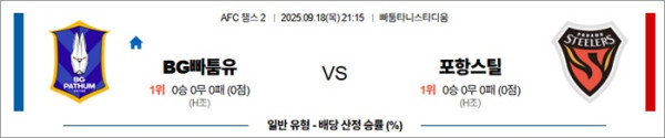 9월 18일 ACL2 BG빠툼유 vs 포항스틸